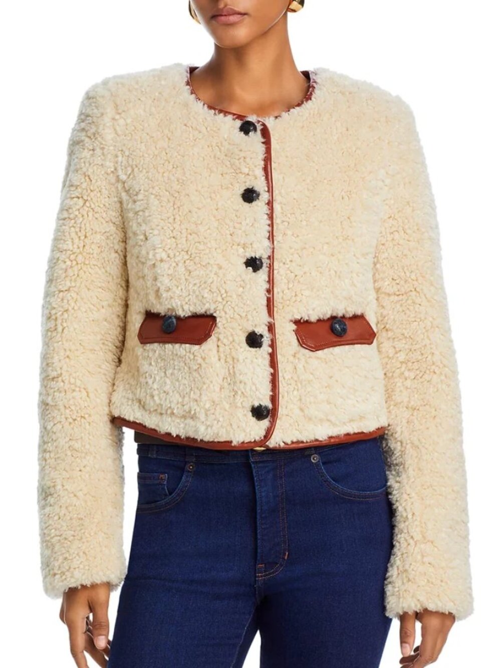 Cinq à Sept 'Naia' Faux-Shearling Jacket, Ivory/Mahogany